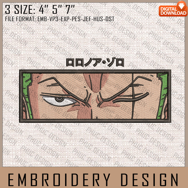 Zoro Embroidery Files, One Piece, Anime Inspired Embroidery Design, Machine Embroidery Design.jpg