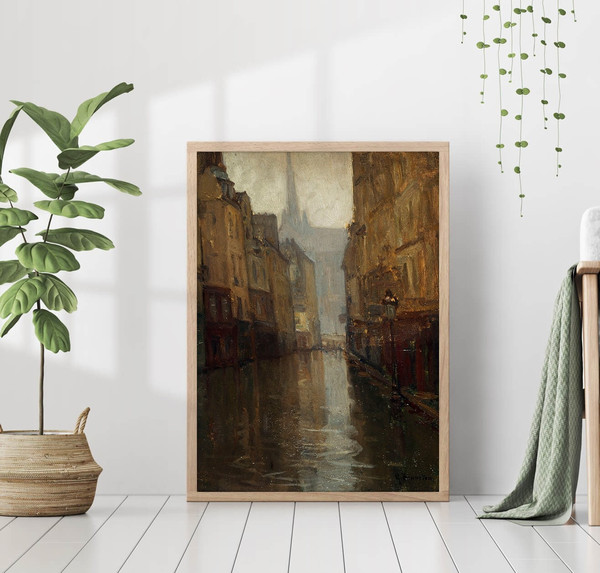 Muted Tone French Cityscape Vintage Landscape Painting Farmhouse Retro Neutral Living Room Wall Art Decor Canvas Frame Printed Poster Rustic.jpg
