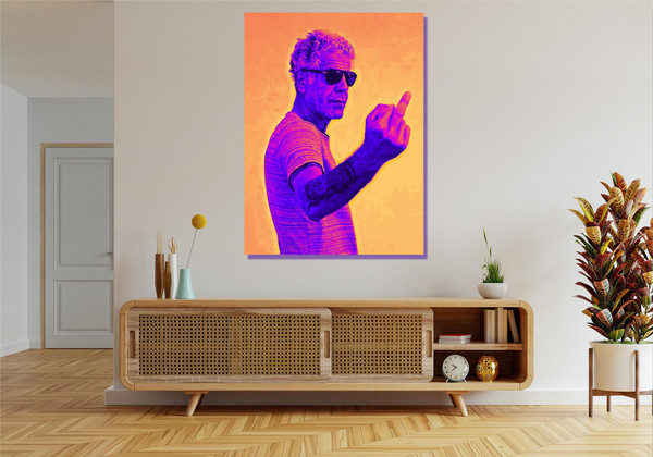 Anthony Bourdain Middle Finger Ready To Hang Canvas,Anthony Color Pop Art Photo,Anthony Bourdain Print, Kitchen Decor,Anthony Bourdain Photo 1.jpg