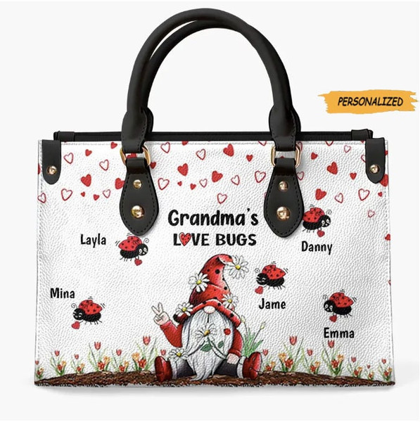 Personalized Leather Bag, Gift For Grandma, Grandma’s Love Bugs, Custom Grandkids Leather Bag, Best Grandma Ever, Birthday Gift 1.jpg
