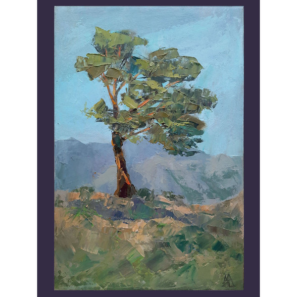 Every tree is a slow dance of the alive with the wind… Original art hand painted by artist with palette knife.