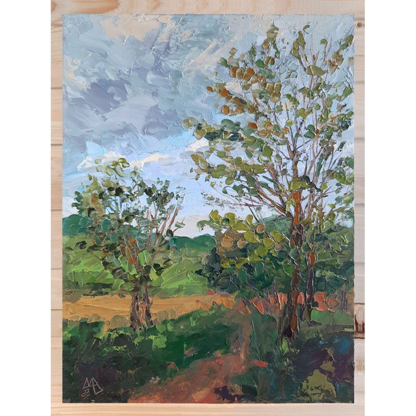This natural landscape painting depicting a path in the park can be hung in any room, whether residential or office.