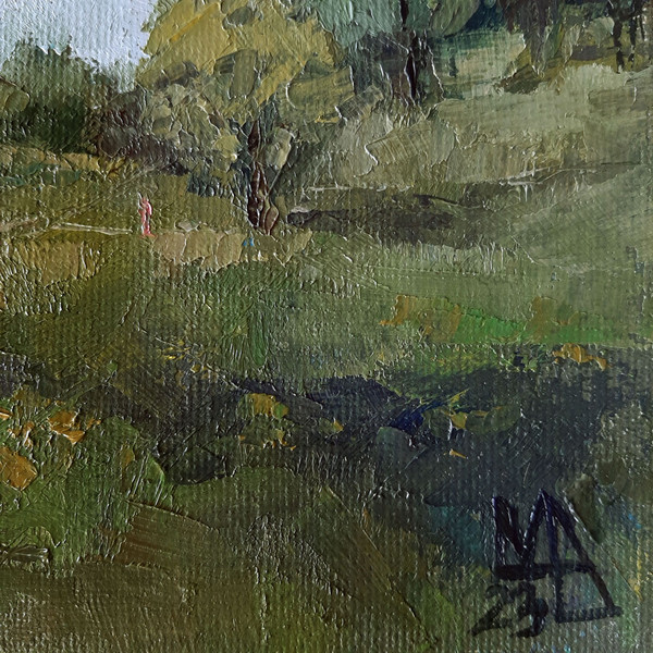 Fragment of a close-up Park landscape. The artist's signature is in the lower right corner of the painting.