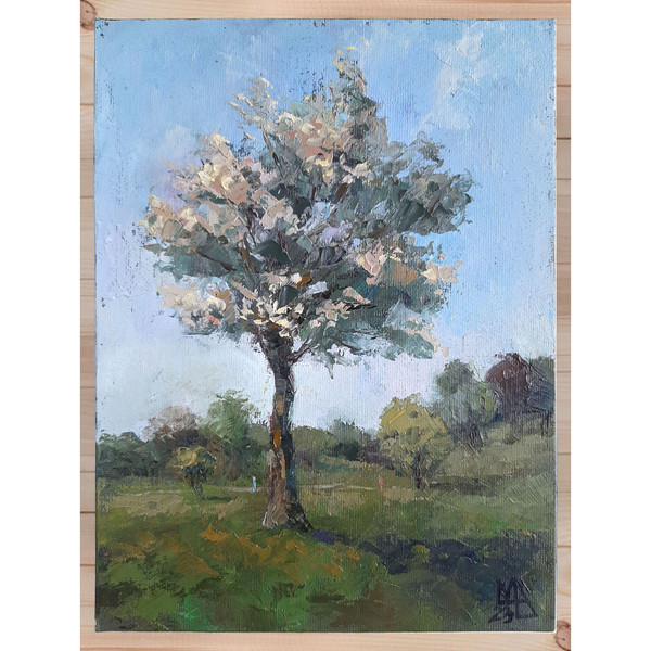 A White tree in Park art symbolizes a new life. This spring landscape painting is suitable for both a study and a bedroom.
