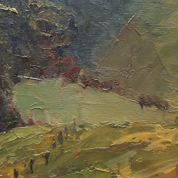 Green hills and forests. Fragment of a close-up Original art.