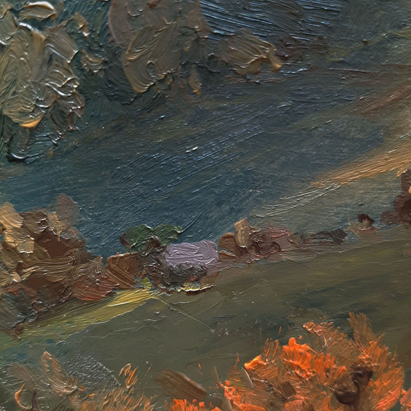 Textural strokes emphasize the volume and texture Meadow. Fragment of a close-up Open Landscape.