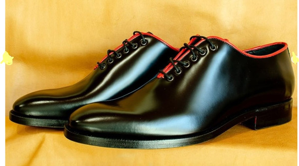 Men's Handmade Black Patina Leather One Piece Lce Up Dress Shoes.jpg
