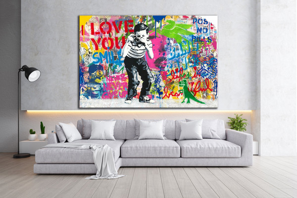 CANVAS ART PRINT Smile Pop Art Canvas Banksy Love Art Print - Inspire Uplift