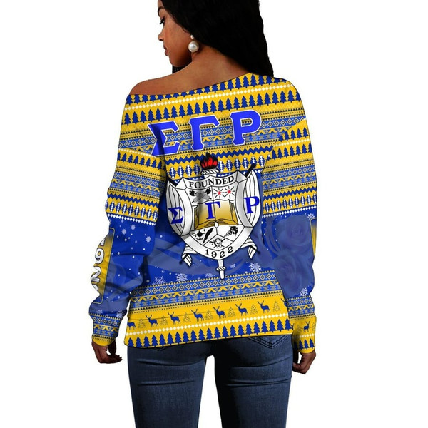 Sigma Gamma Rho African Pattern Christmas Off Shoulder Sweaters, African Women Off Shoulder For Women