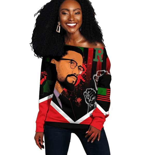 African American Flag Malcolm X Ver2 Women Off Shoulder, African Women Off Shoulder For Women