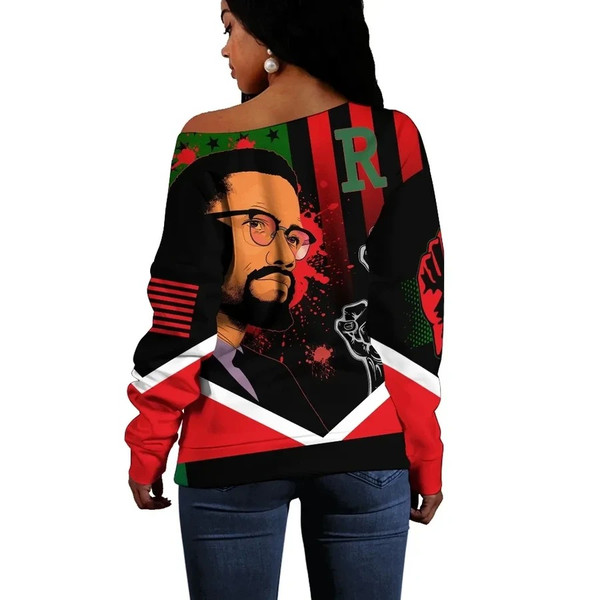 African American Flag Malcolm X Ver2 Women Off Shoulder, African Women Off Shoulder For Women
