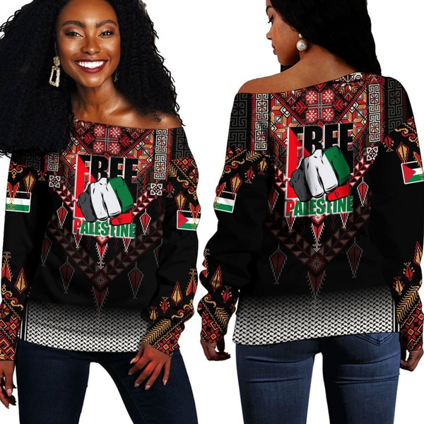 Free Palestine Off Shoulder Sweaters 01, African Women Off Shoulder For Women