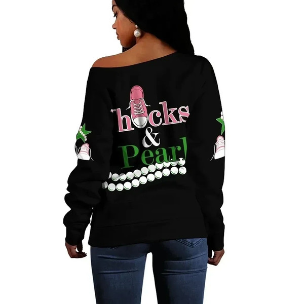 AKA Sorority Pearls K.H Chucks n Pearls Offshoulder Sweatshirt, African Women Off Shoulder For Women