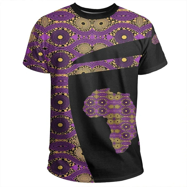Ankara Cloth - Violet Cowrie Tee - Sport Style 02, African T-shirt For Men Women