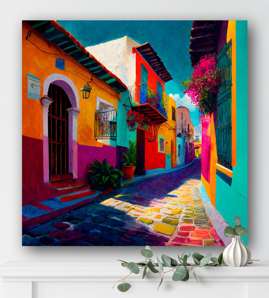 Tijuana’s Calle of Colors  Mexican Kitchen Art  Mexican Painting  Mexican Home Decor  Mexico Wall Art  Latino Art   Mexican Painting 1.jpg