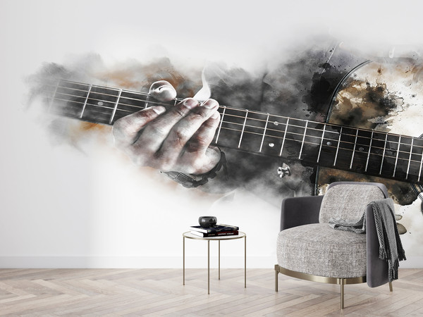 Guitar Wallpaper, Wall Art, 3D Paper Wall Art, Gift For Him, Wall Paper, Watercolor Wall Paper, Music Room Wall Decals, Accent Wall,.jpg