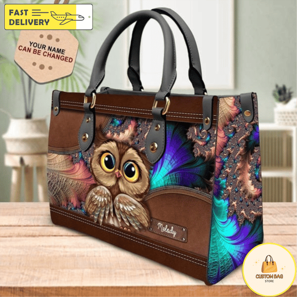 Personalized Owl Leather Handbag, Personalized Bag,Leather Handbag.jpg