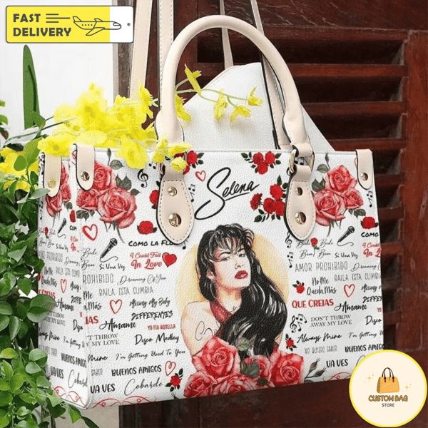 Selena Quintanilla Sticker Collection Leather Bag Women Leather Hand Bag, Personalized Handbag, Women Leather Bag 1.jpg