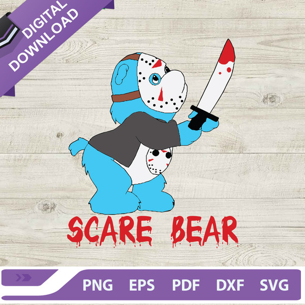 Horror Halloween Jason Scare Bear SVG, Scare Bear SVG, Jason Scary Cute Bear SVG.jpg