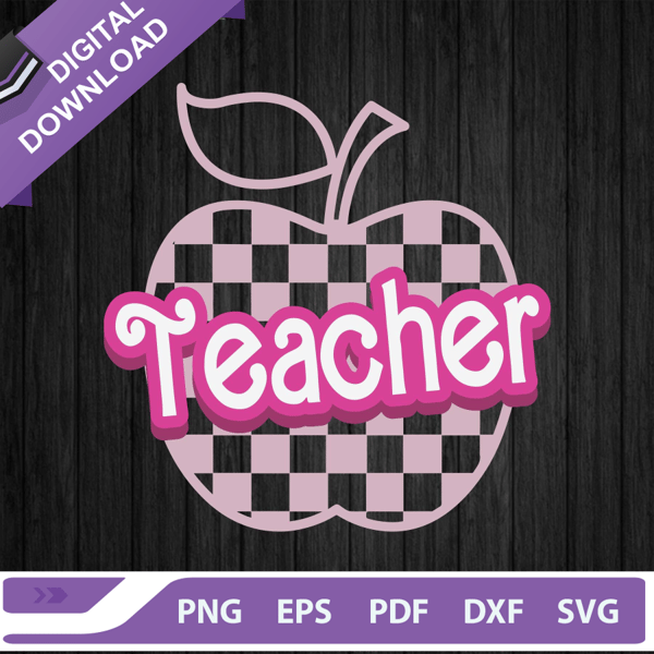 Barbie Teacher Apple Checkered SVG, Barbie Back To School SVG, Checkered Apple SVG.jpg