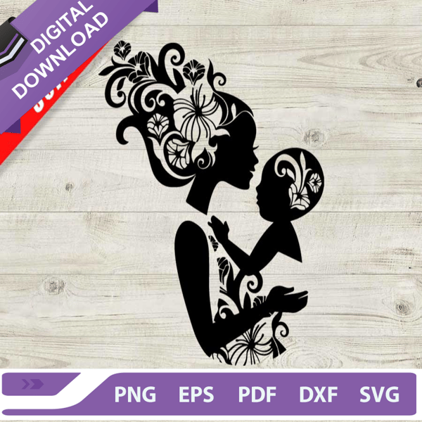 Floral Mother And Baby SVG, Mother's Day SVG, Mother And Child SVG.jpg