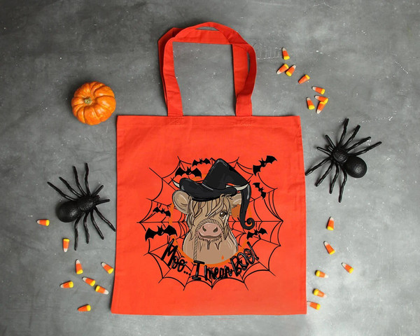 Moo I Mean Boo Tote Bag, Halloween Calf Shoulder Bag, Halloween Calf Canvas Bag, Kids Halloween Gift, Spooky Bull Design, Creepy Season Bag.jpg