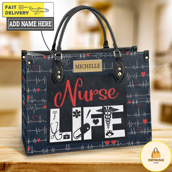 Nurse Life Leather Bag, Nurse Handbag, Custom Leather Bag, Woman Handbag.jpg