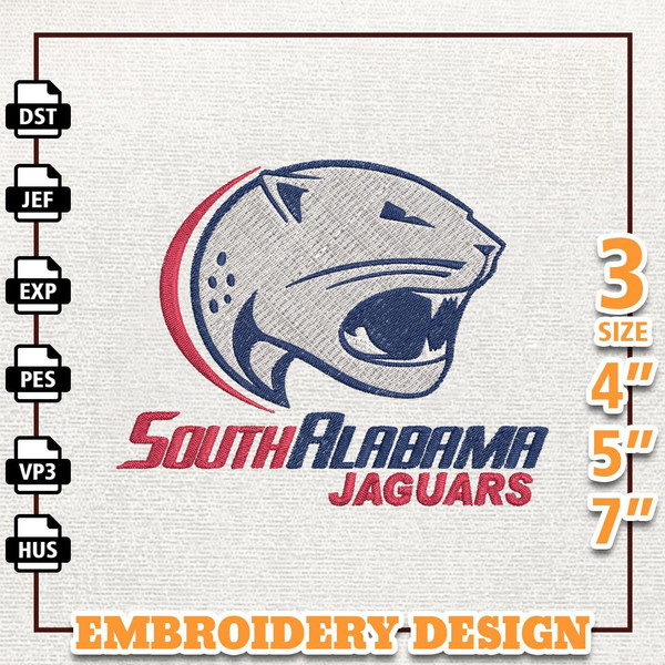 NCAA South Alabama Jaguars, NCAA Team Embroidery Design, NCAA College Embroidery Design, Logo Team Embroidery Design.jpg