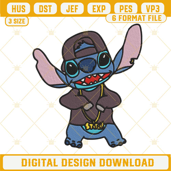 Gangster Stitch Embroidery Design, Stitch Rapper Embroidery File.jpg