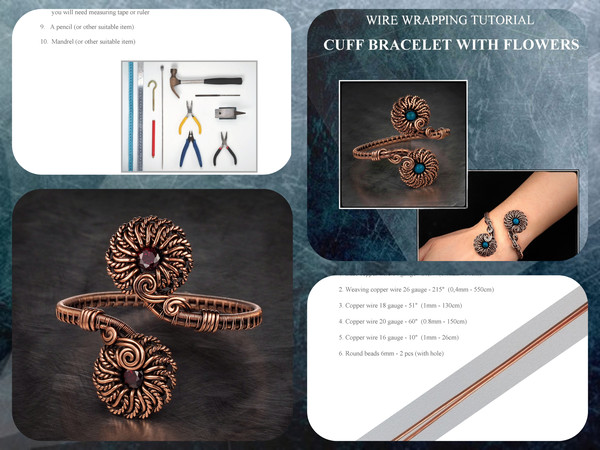 Wire wrapping digital PDF tutorial, How to make wire wrapped flowers cuff bracelet, Step by step lesson wire weave bracelet with beads, DIY (2).jpeg