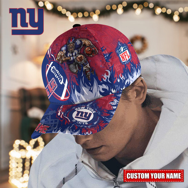 NFL New York Giants Adjustable Hat Mascot & Flame Caps for fan, Custom Name NFL New York Giants Caps