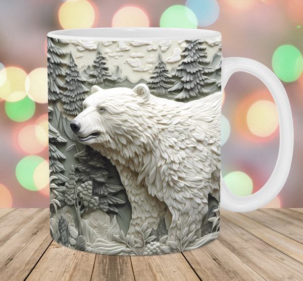3D Bear Mug Wrap, 11oz & 15oz Mug Template, Forest Mug Sublimation Design, Mug Wrap Template, Instant Digital Download PNG.jpg