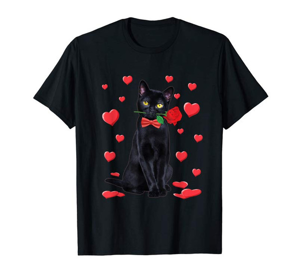 Adorable Black Cat Valentines T-Shirt Love Boys Girls Valentine Gift T-Shirt - Tees.Design.png