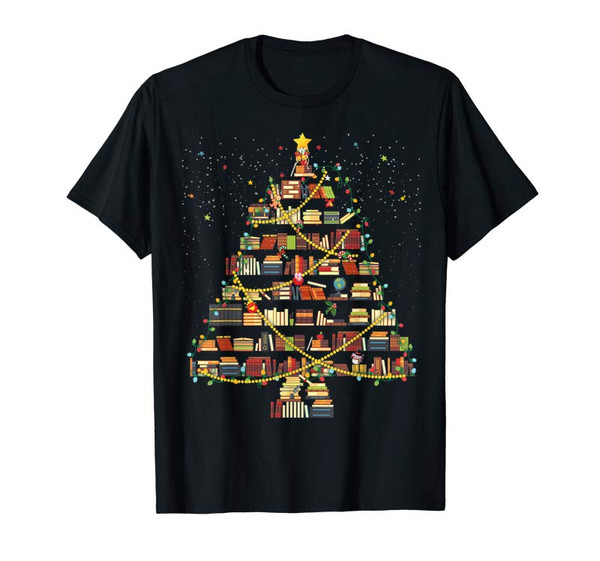 Adorable Book Christmas Tree Xmas Light Reading Books Librarian Gift T-Shirt - Tees.Design.png