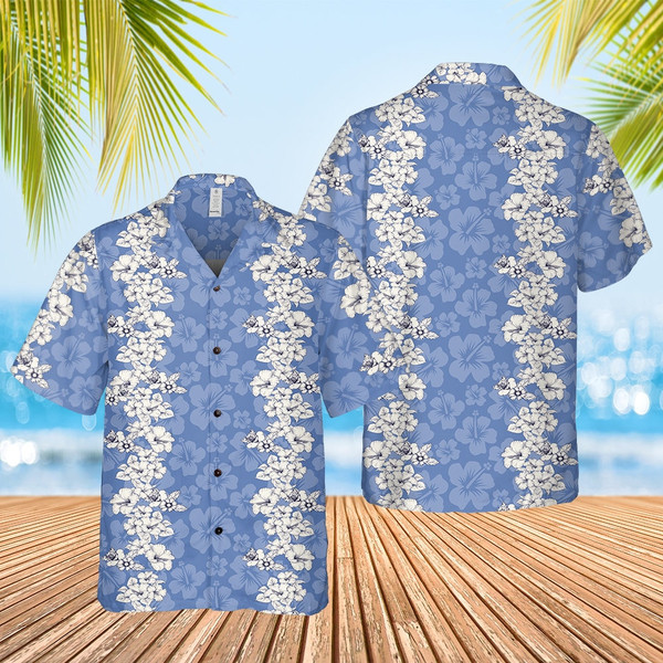 Blue Hibiscus Hawaiian Shirt, Tropical Hawaiian Shirt, Summer Matching Shirt, Hawaiian Team Shirt.jpg