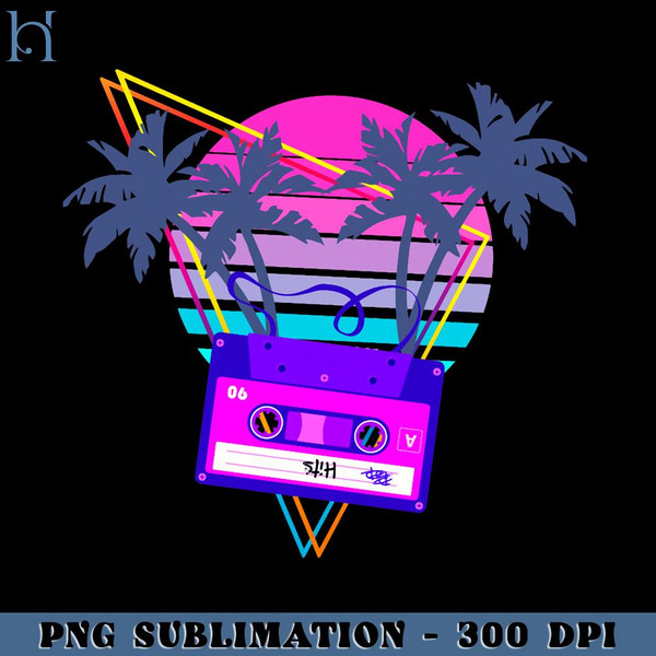 HMU181223409-90s Vaporwave Sunset Cassette Tape in Outrun Synthwave style design PNG Download, Xmas PNG.jpg