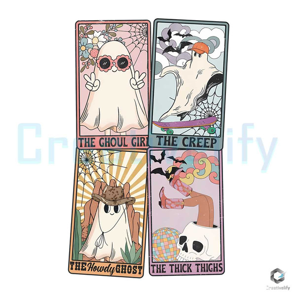 Retro Halloween Ghost Tarot Card PNG Sublimation Download.jpg