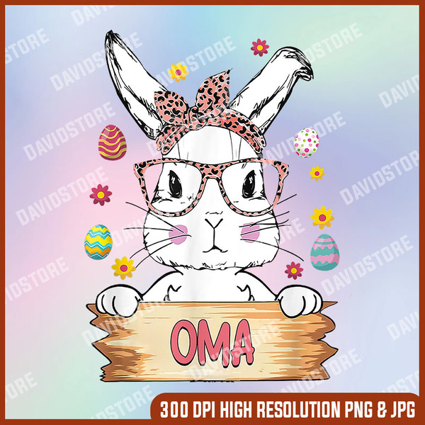 Cute Bunny Face Leopard Print Glasses Oma Easter day PNG, Easter Png, Happy Easter PNG, Easter Day Png, Easter.jpg