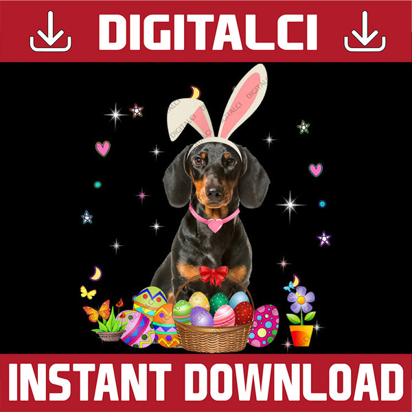 Cute Dachshund Easter Day Bunny Eggs Easter Costume Easter Day Png, Happy Easter Day Sublimation Design.jpg