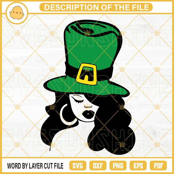 Afro Woman Leprechaun Hat SVG, Lucky SVG, St Patricks Day SVG PNG DXF EPS.jpg