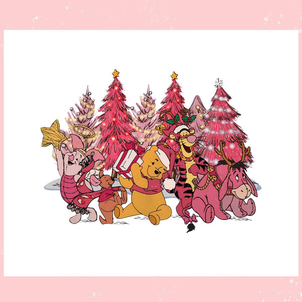 Winnie The Pooh Pink Christmas Tree PNG.jpg