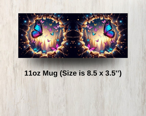3D Neon Butterfly Hole In A Wall Mug Wrap, 11oz & 15oz Mug Design, Flower Mug Sublimation Design, Mug Wrap Template PNG, Coffee Mug2.jpg