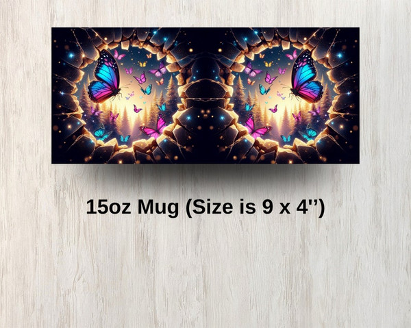 3D Neon Butterfly Hole In A Wall Mug Wrap, 11oz & 15oz Mug Design, Flower Mug Sublimation Design, Mug Wrap Template PNG, Coffee Mug3.jpg