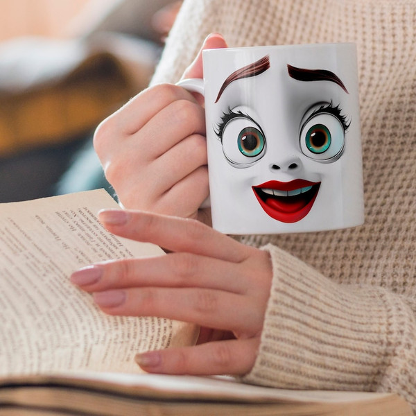 3D Funny Face Mug Wrap 11oz & 15oz Mug Template, Flower Mug Sublimation Design Mug Wrap Template PNG Instant Digital Download4.jpg