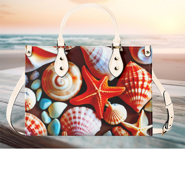 Women PU leather Handbag tote unique beautiful Art deco Seashell fun cute design abstract art purse Spring Sumer Mom wife gift.jpg