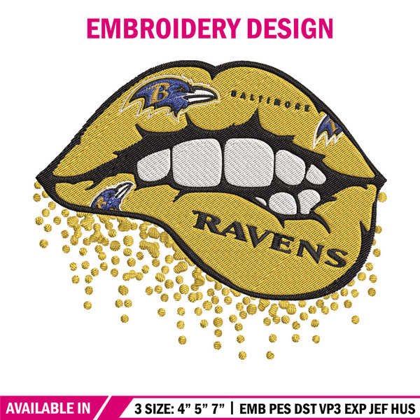 Baltimore Ravens dripping lips embroidery design, Baltimore Ravens embroidery, NFL embroidery, Logo sport embroidery..jpg
