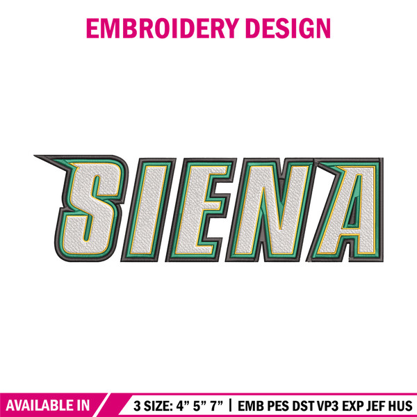 Siena College logo embroidery design, NCAA embroidery, Embroidery design,Logo sport embroidery,Sport embroidery.jpg