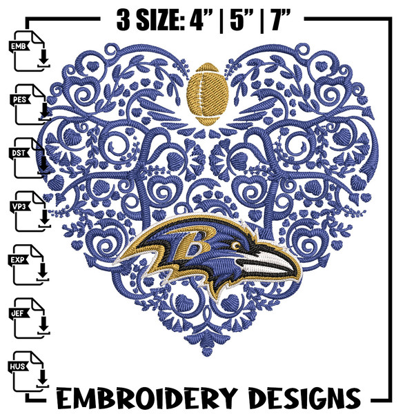 Baltimore Ravens Heart embroidery design, Ravens embroidery, NFL embroidery, Logo sport embroidery, embroidery design..jpg