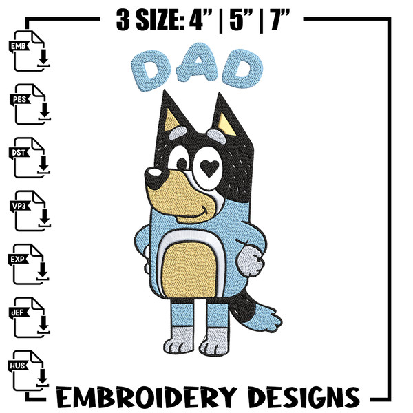 Bluey Dad Embroidery, Bandit Heeler Embroidery, Embroidery File, cartoon design, cartoon shirt, Digital download..jpg