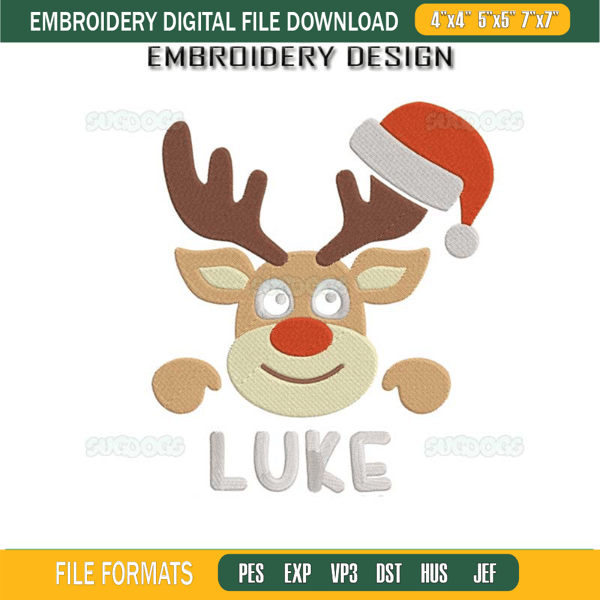 Christmas Boy Reindeer Embroidery Design File, Luke Reindeer Santa Embroidery Design File.jpg